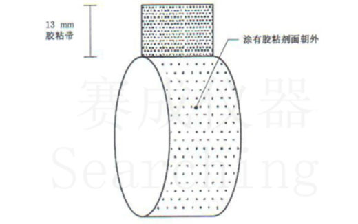 濟(jì)南賽成VOC-01環(huán)形初粘儀測(cè)試時(shí)，將膠帶式樣彎轉(zhuǎn)成如圖這樣的環(huán)形試樣，有膠面朝外
